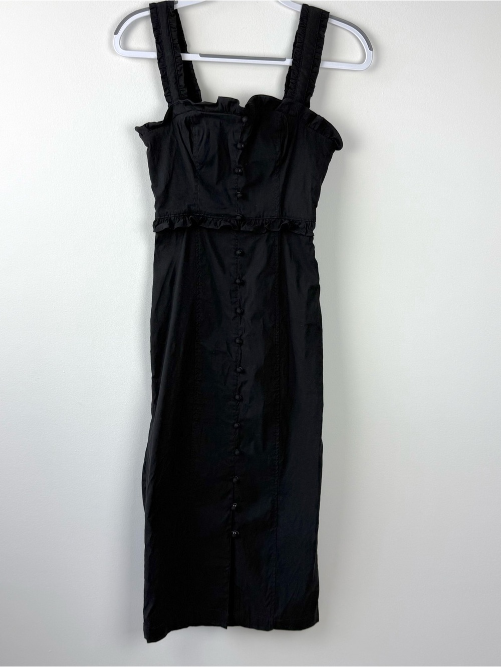 By Anthropologie The Linden Slim Square-Neck Button Front Midi Dress Black - Picture 4 of 12